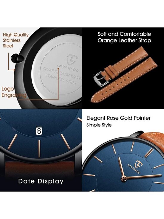 Amazon.com: BEN NEVIS Watch, Mens Watch, Minimalist Fashion  Men\'s Orange Blue Leather Strap Analog Minimalist Fashion Simple Wrist Watch